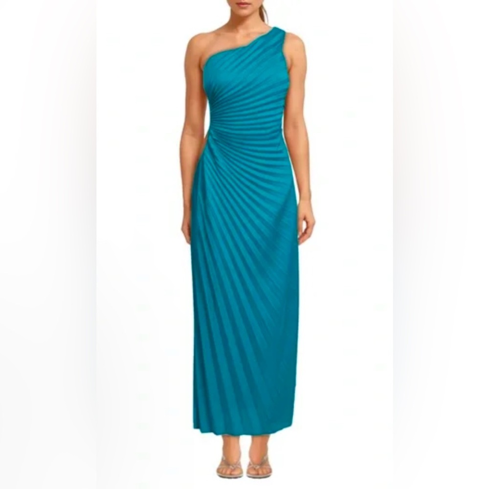 NWT Delfi Collective Solie Long Cut Out One Shoulder Dress Teal Sz Small $458‎